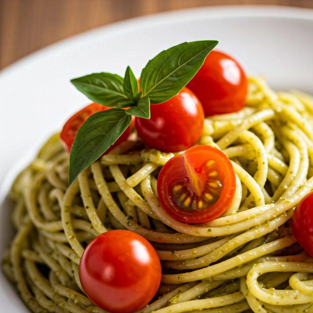 4. Pesto Pasta with Cherry Tomatoes