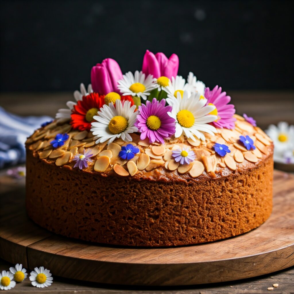 7. Almond Honey Cake with Fresh Flowers